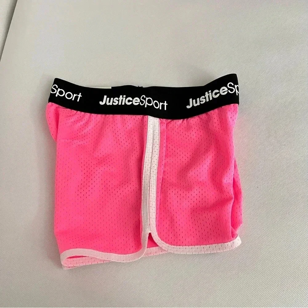 Justice Girls Core Solid Mesh Shorts Flash Pink/Black Elastic Waist Size Medium